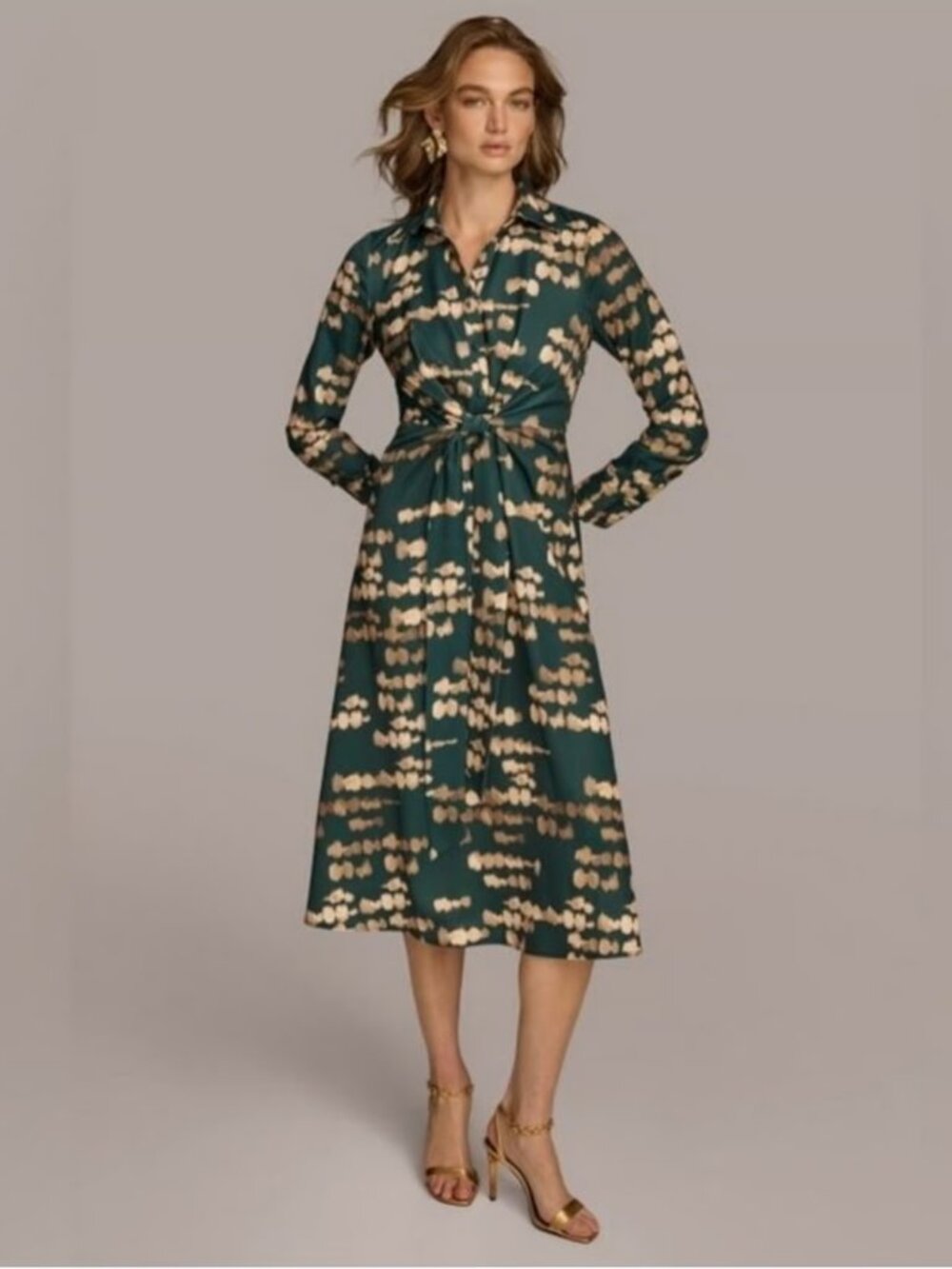Donna Karan Teal and Cream Abstract Print Dress